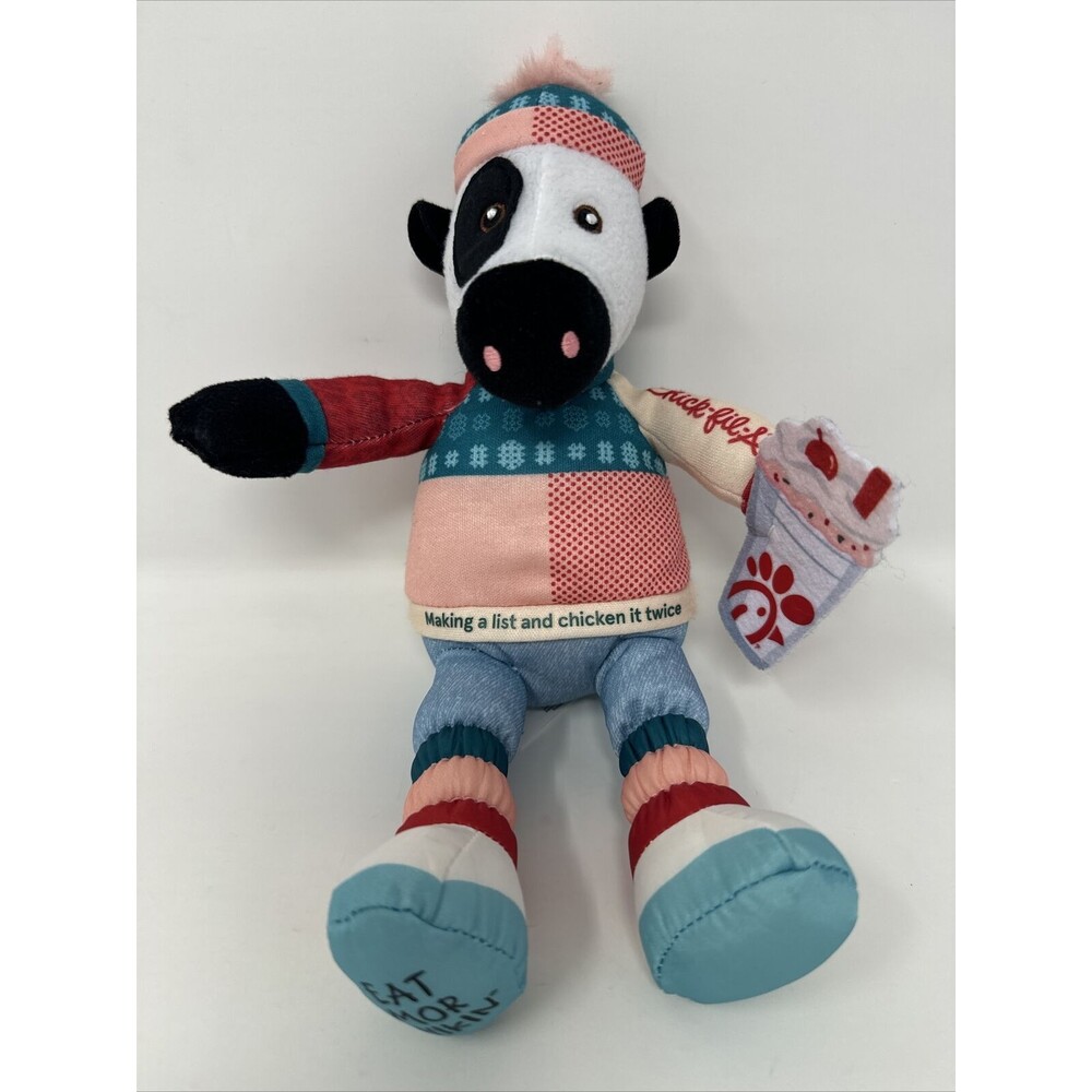 Chick Fil A Holiday Plush Cow 9" 2023 W Milkshake Nylon Feet Stuffed Animal Toy